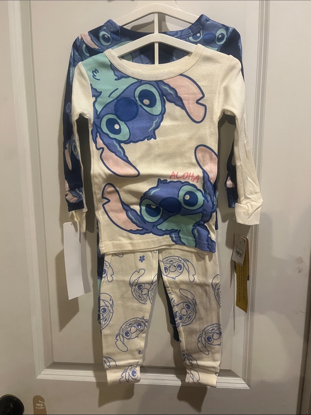 Disney Cream and Blue Stitch Aloha Kids Pajama Set